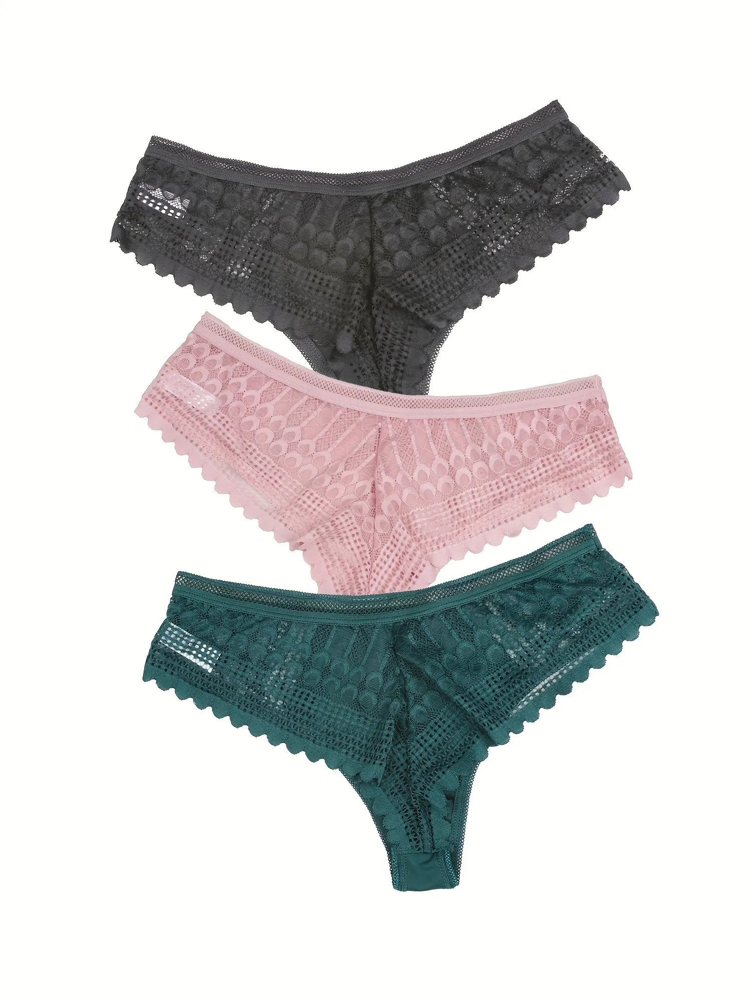 3 Floral Lace Briefs Comfy Sexy Low Waisted Cheeky Panties