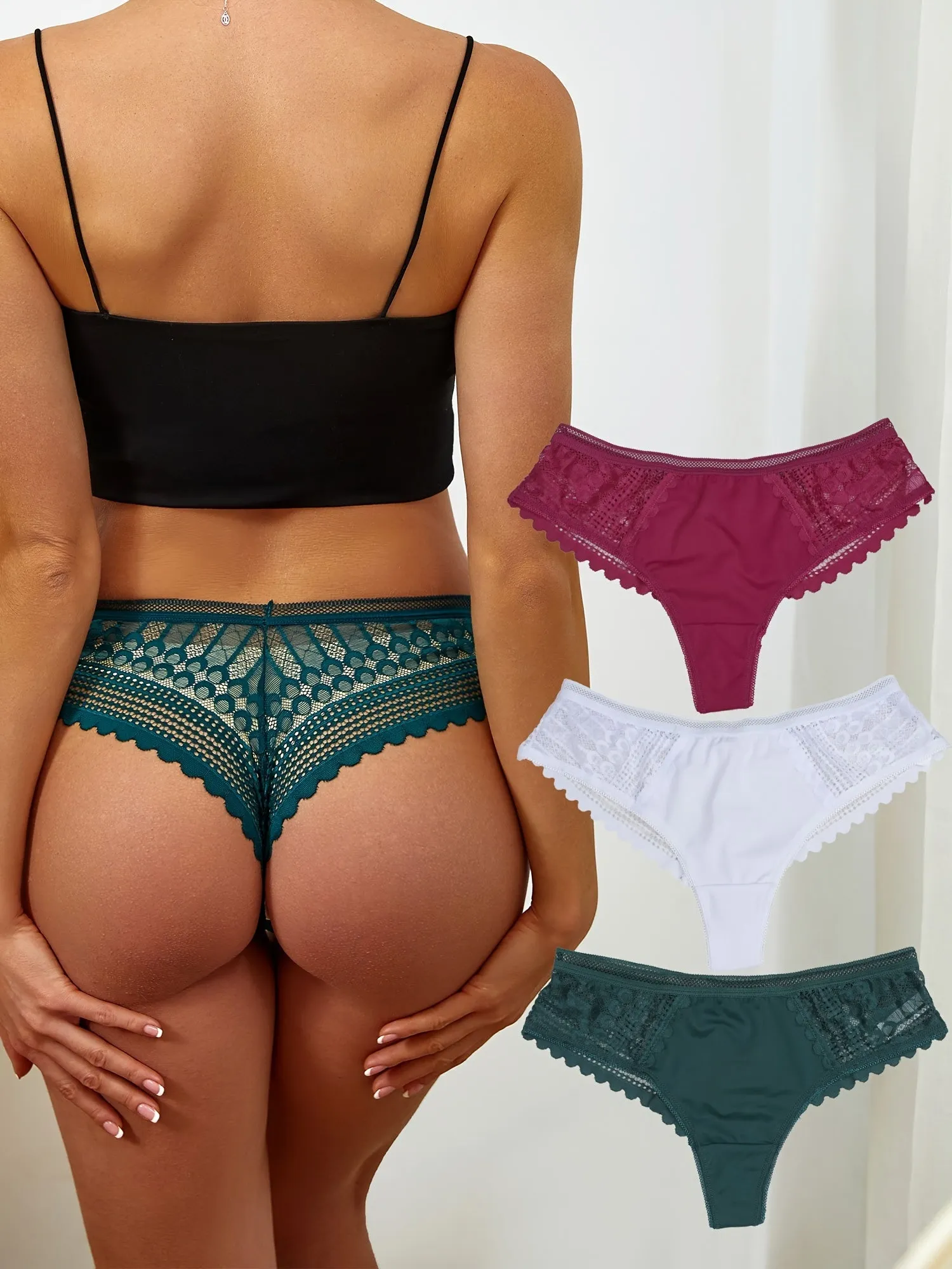 3 Floral Lace Briefs Comfy Sexy Low Waisted Cheeky Panties