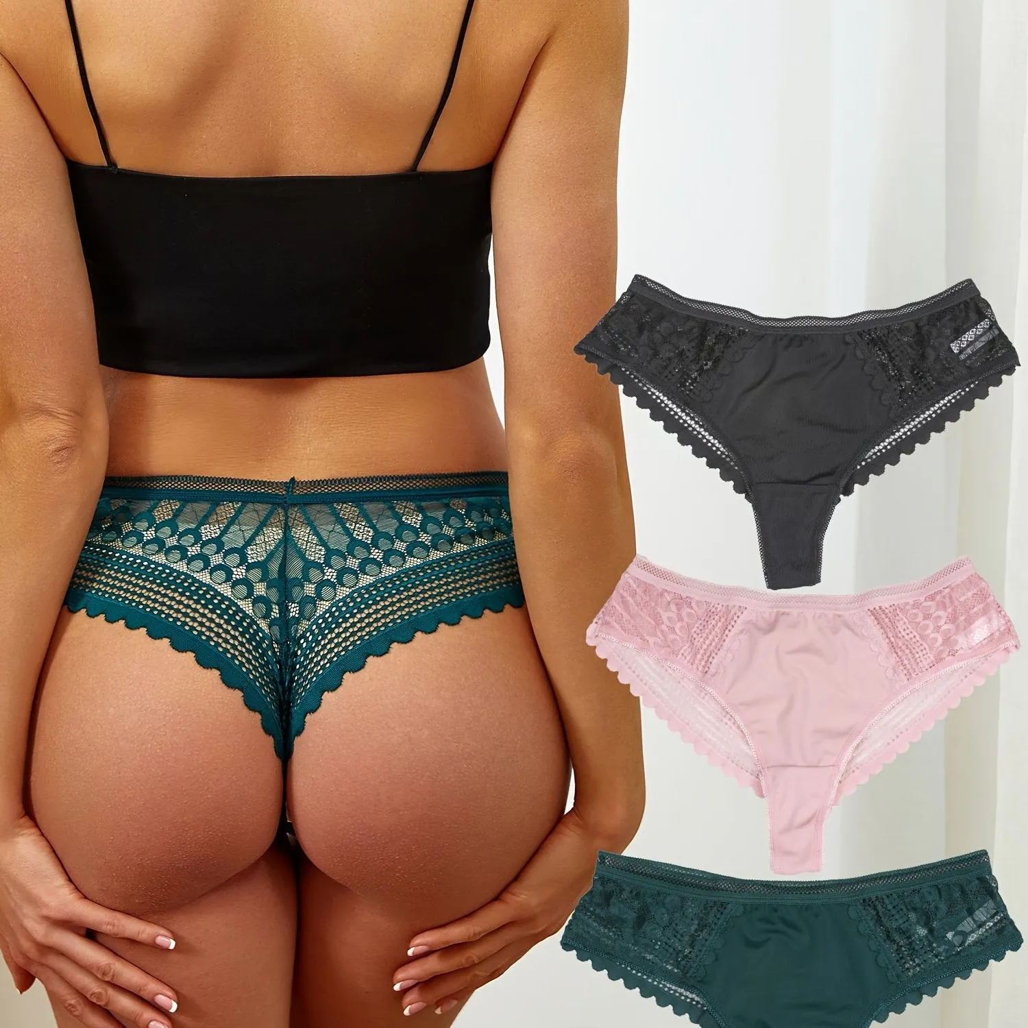 3 Floral Lace Briefs Comfy Sexy Low Waisted Cheeky Panties