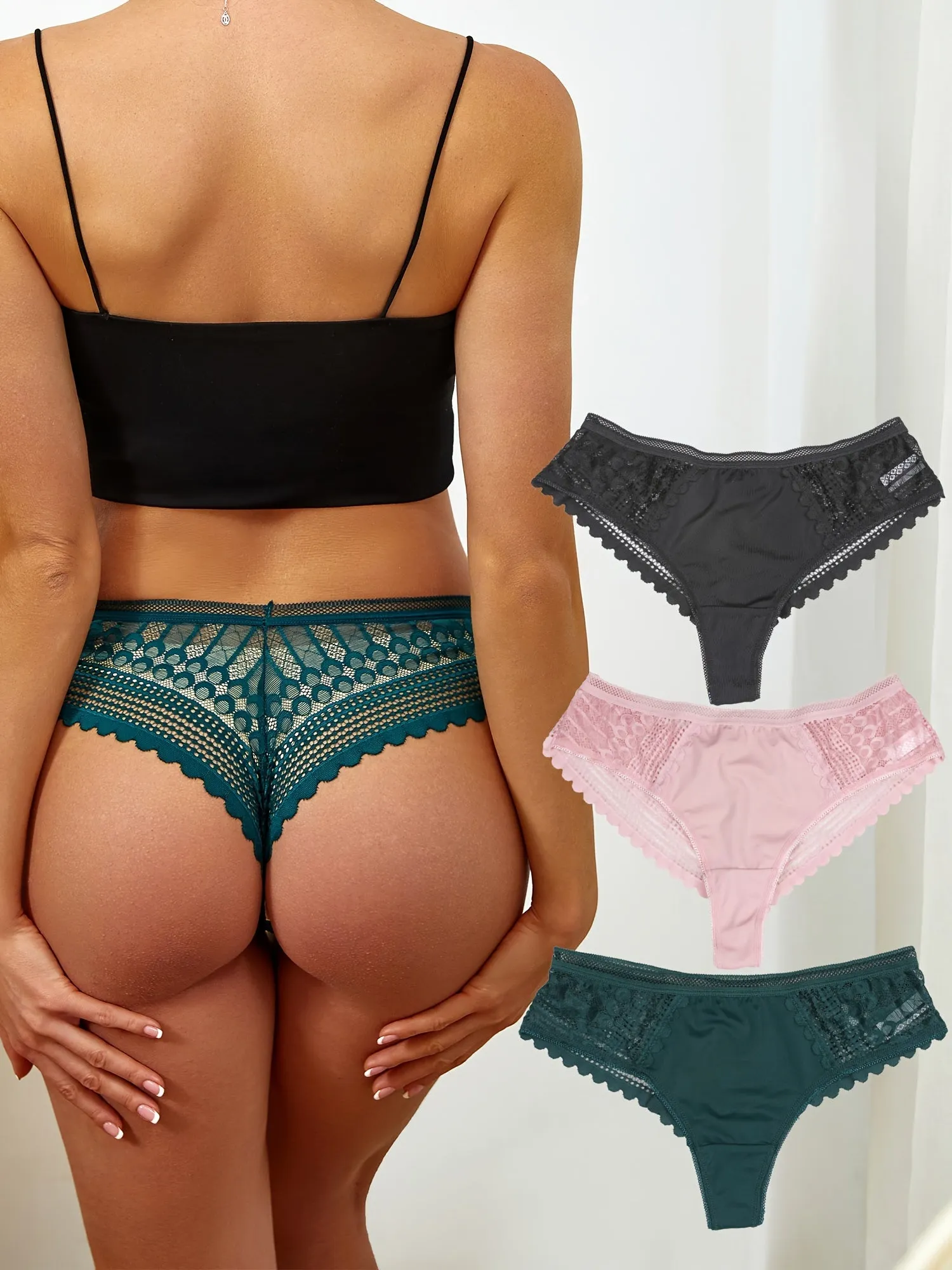 3 Floral Lace Briefs Comfy Sexy Low Waisted Cheeky Panties