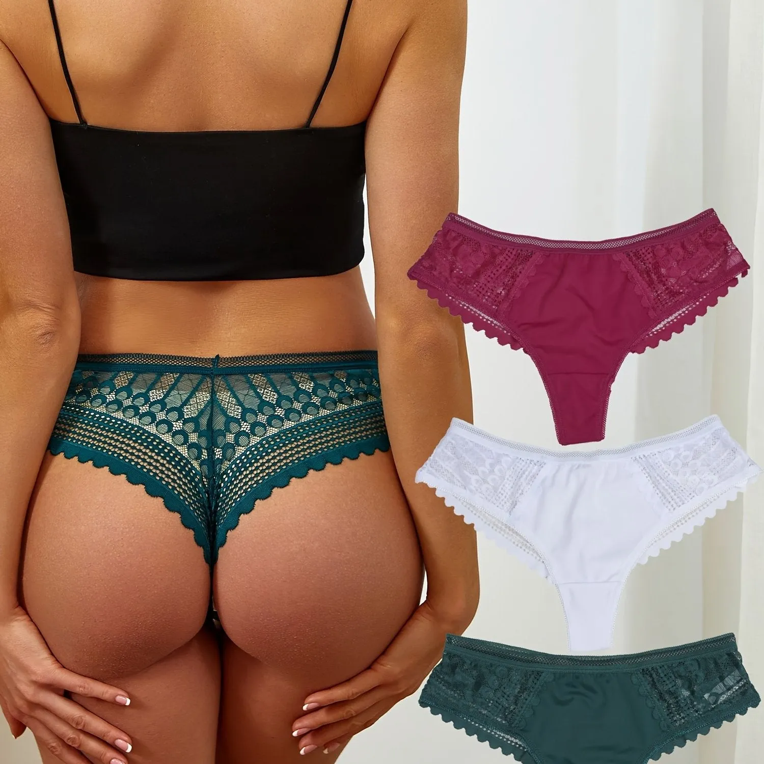 3 Floral Lace Briefs Comfy Sexy Low Waisted Cheeky Panties