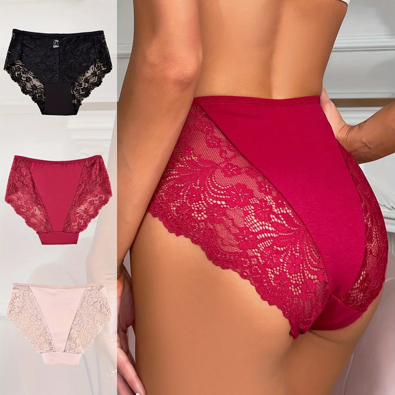 3Pack Lace Briefs Comfy  Breathable Intimates for Women