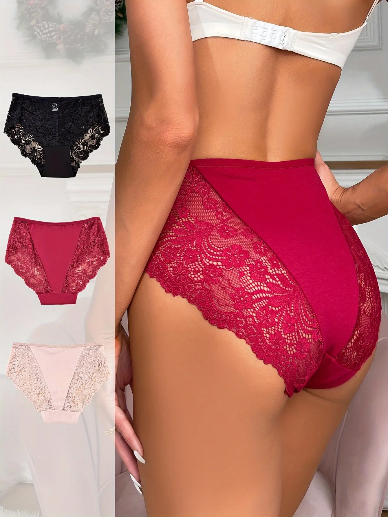 3Pack Lace Briefs Comfy  Breathable Intimates for Women