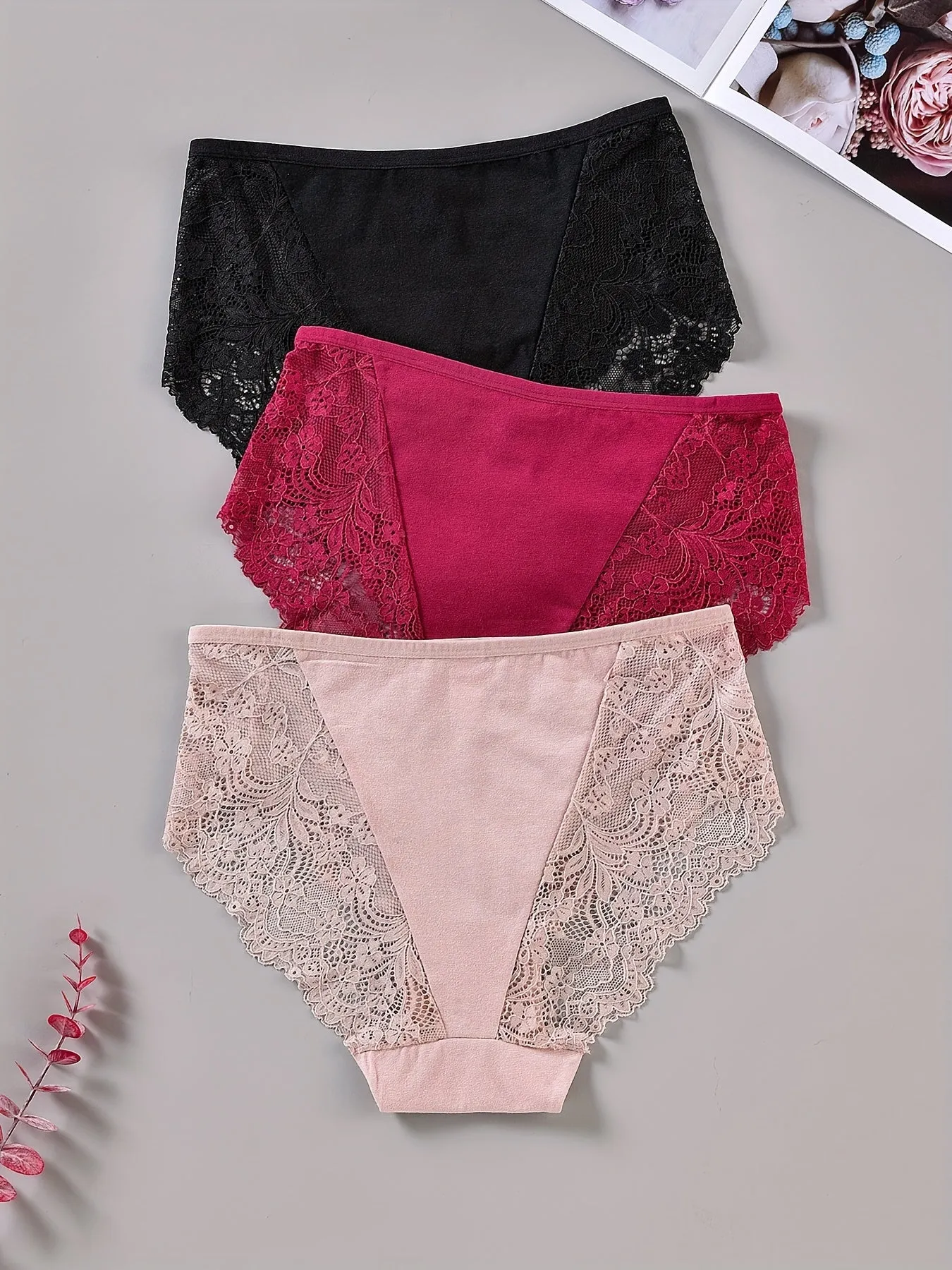 3Pack Lace Briefs Comfy  Breathable Intimates for Women