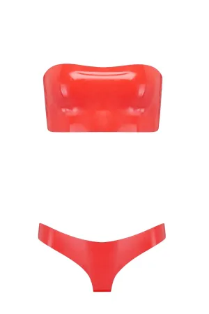 Bandeau Cheeky Latex Lingerie Set • Scarlet Red