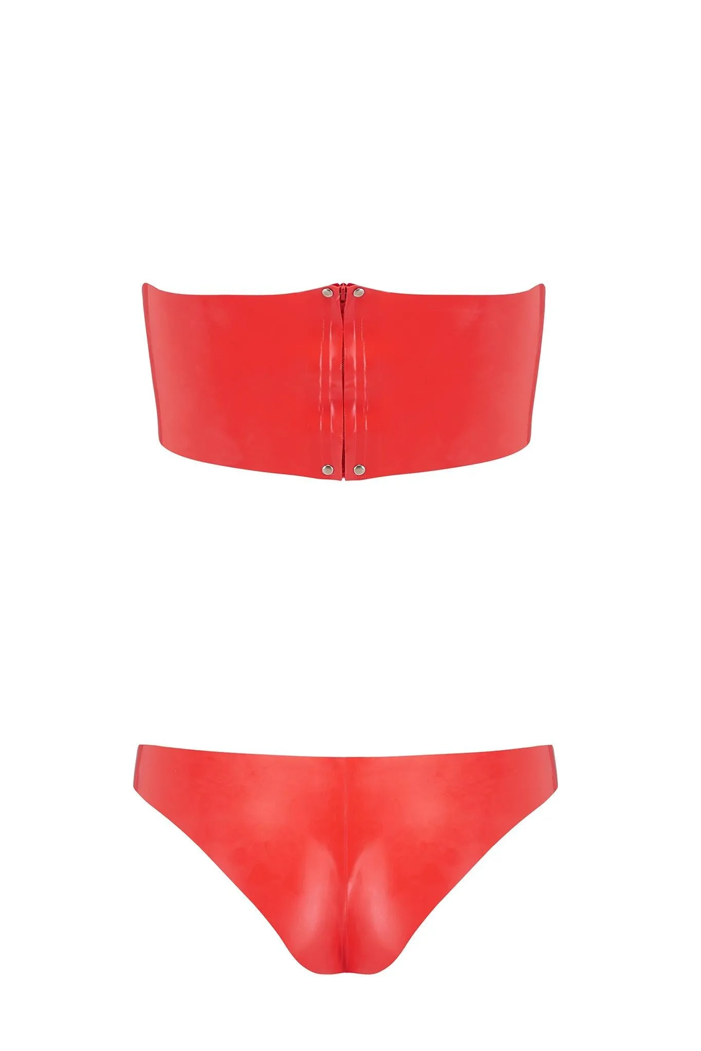 Bandeau Cheeky Latex Lingerie Set • Scarlet Red