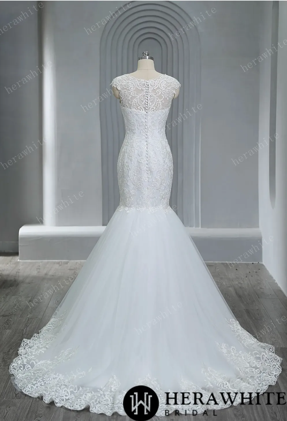 Bateau Neckline Mermaid Lace Wedding Dress