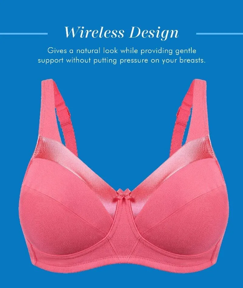 Bestform Satin Trim Wire-Free Cotton Bra With Unlined Cups 2 Pack - Dark Pink/Nude