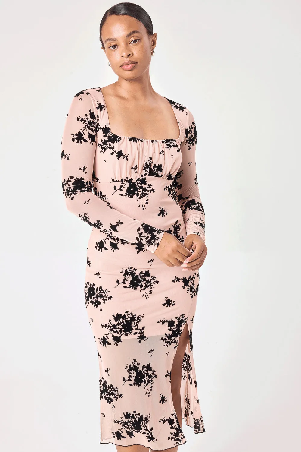 Blush Floral Long Sleeve Mesh Dress