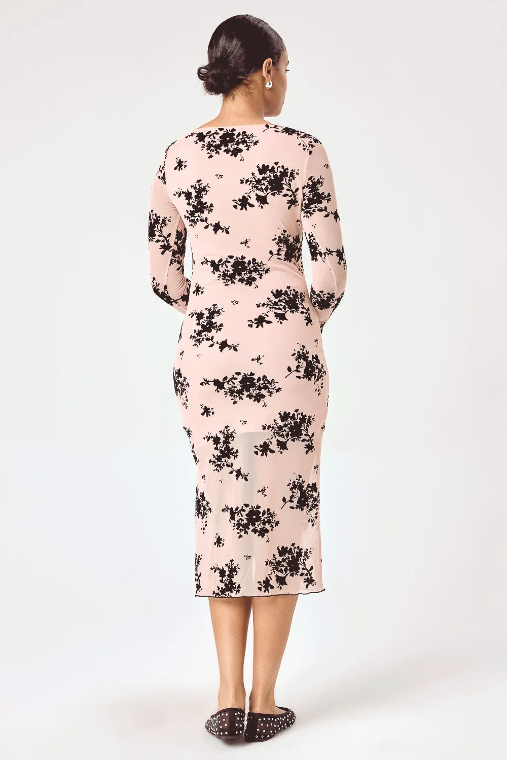 Blush Floral Long Sleeve Mesh Dress