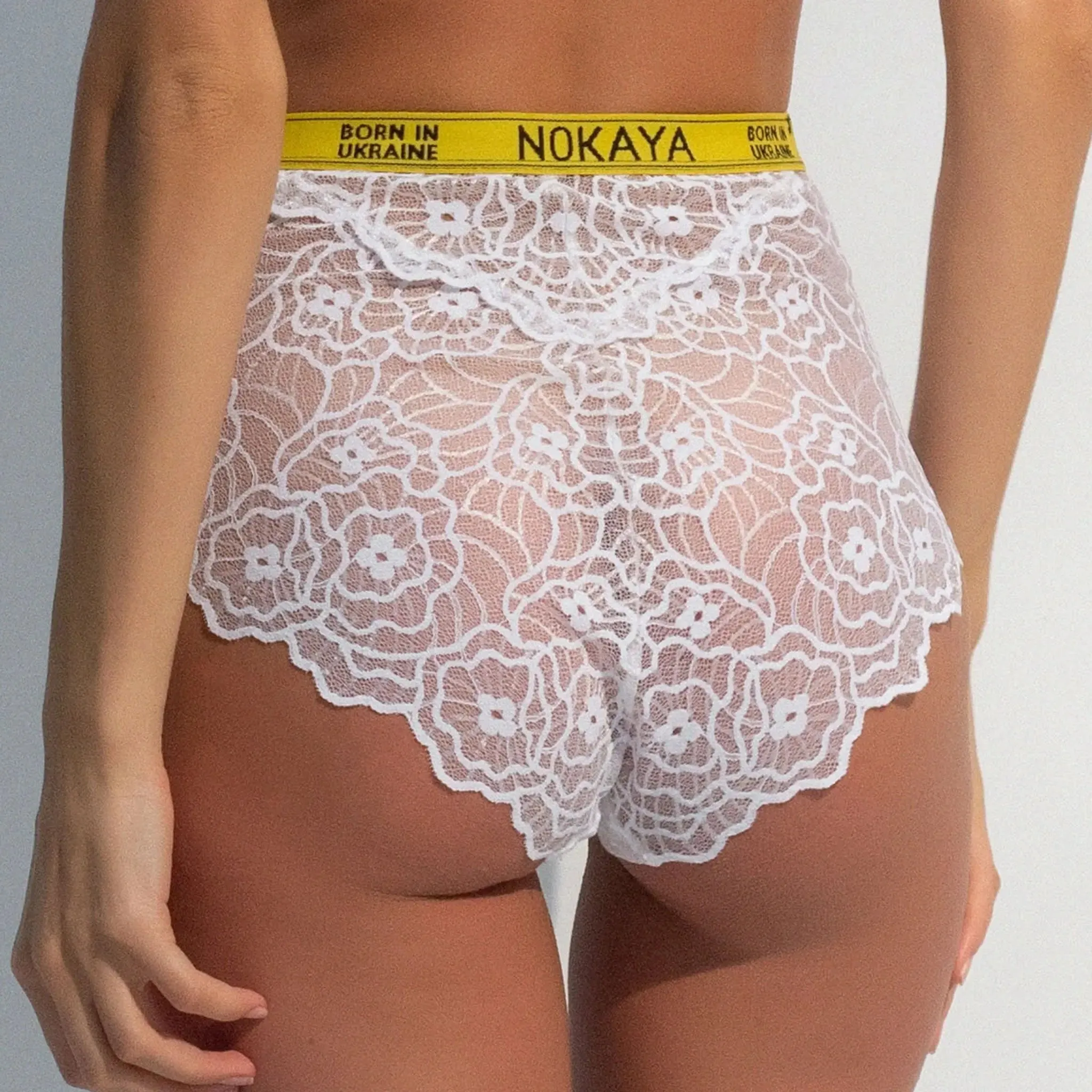 Born in Ukraine High Waist Lace Briefs White