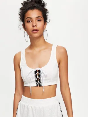 Contrast Letter Tape Lace Up Front Sports Bra