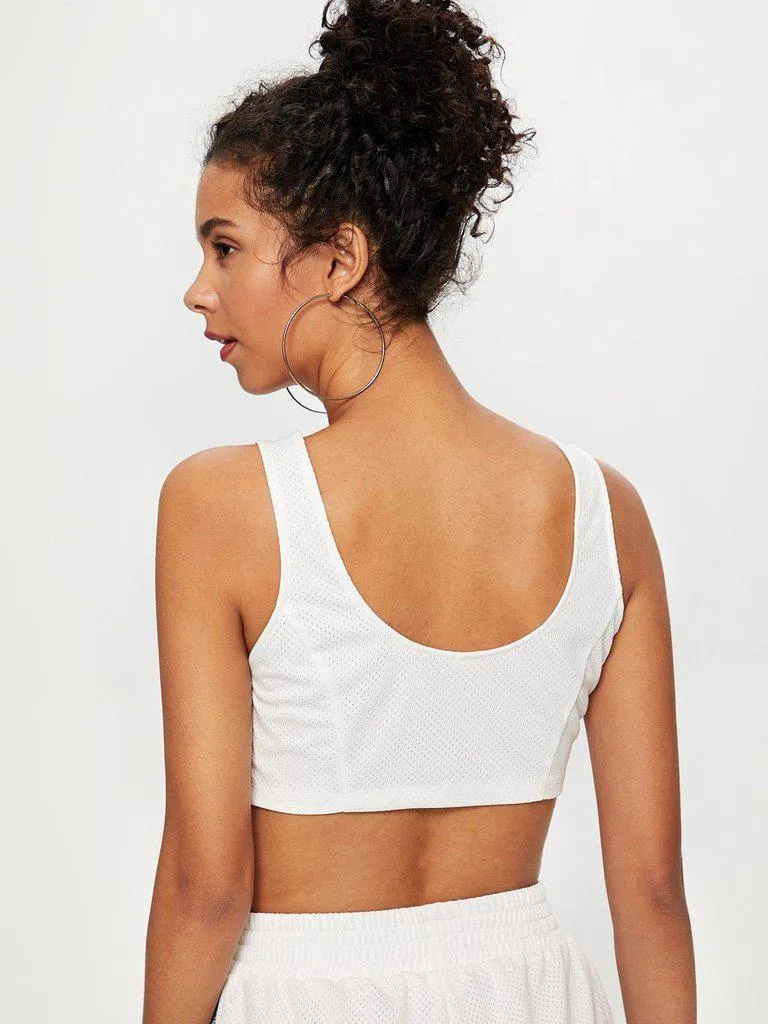 Contrast Letter Tape Lace Up Front Sports Bra