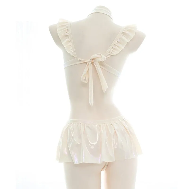 Cream Ruffled Harness Lingerie Set