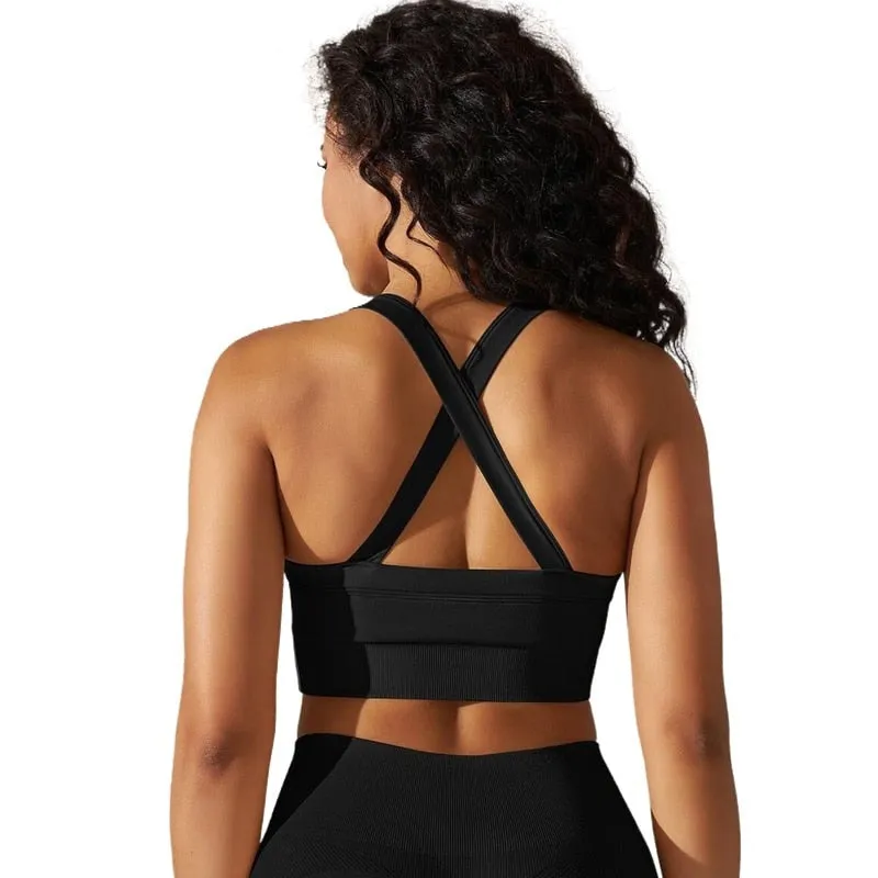 Cross Back Strap Sports Bra Top Push Up Yoga Gym Crop Top Brassiere