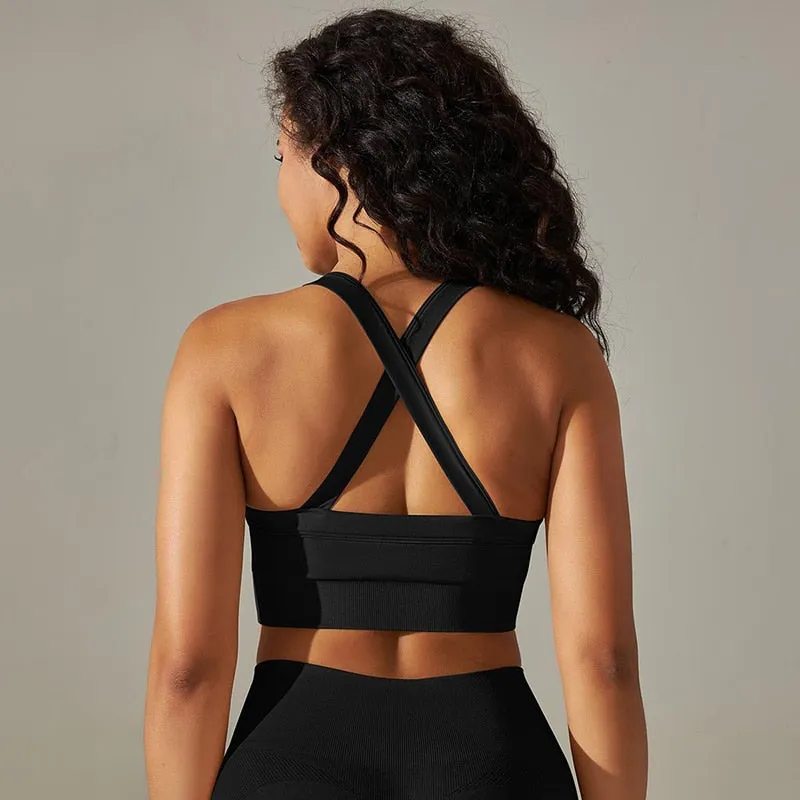 Cross Back Strap Sports Bra Top Push Up Yoga Gym Crop Top Brassiere