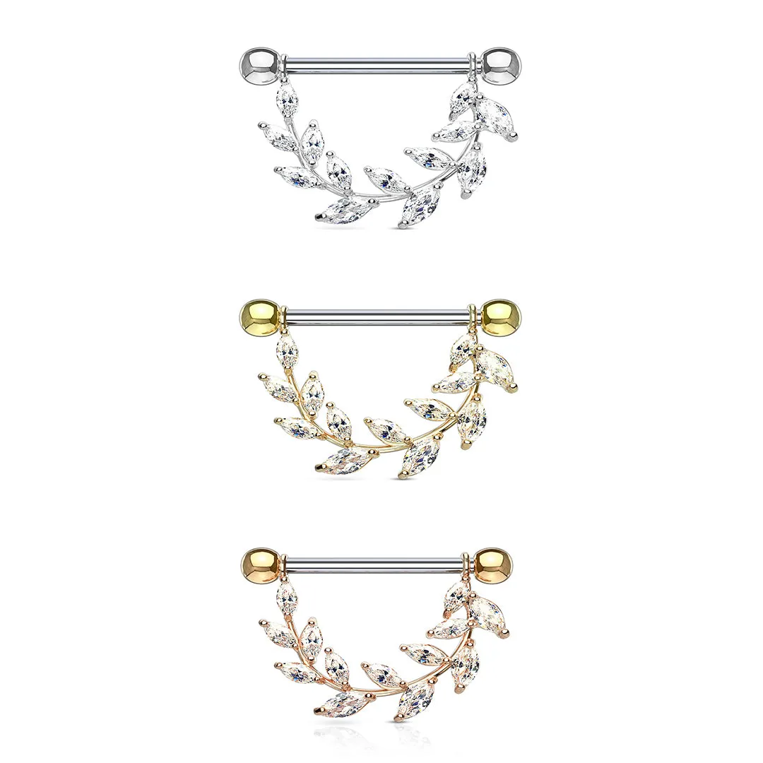 Crystal Vinnì Vine Drop Nipple Bar with Gold Plating