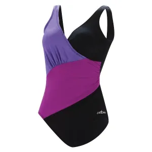 DOLFIN Aquashape Women's Black and Purple Color Block Moderate Ruched Front One Piece Swimsuit