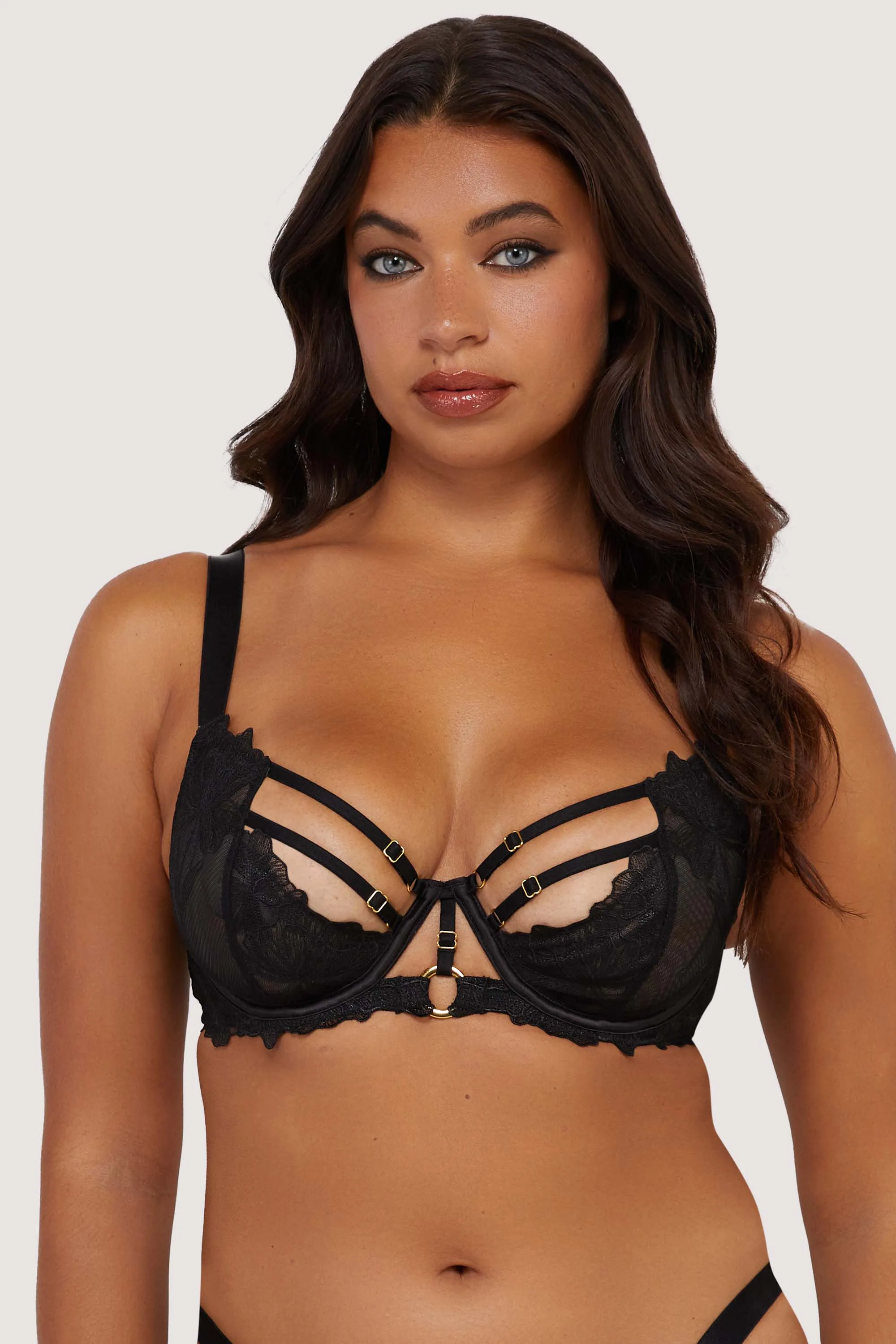 Eleanor Black Strappy Embroidery Balconette Set