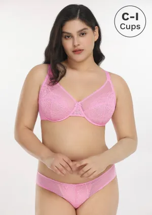 Enchante Pink Lace Unlined Underwire Bra Set