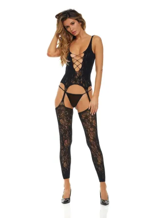 Floral Lace Bodystocking with Garters