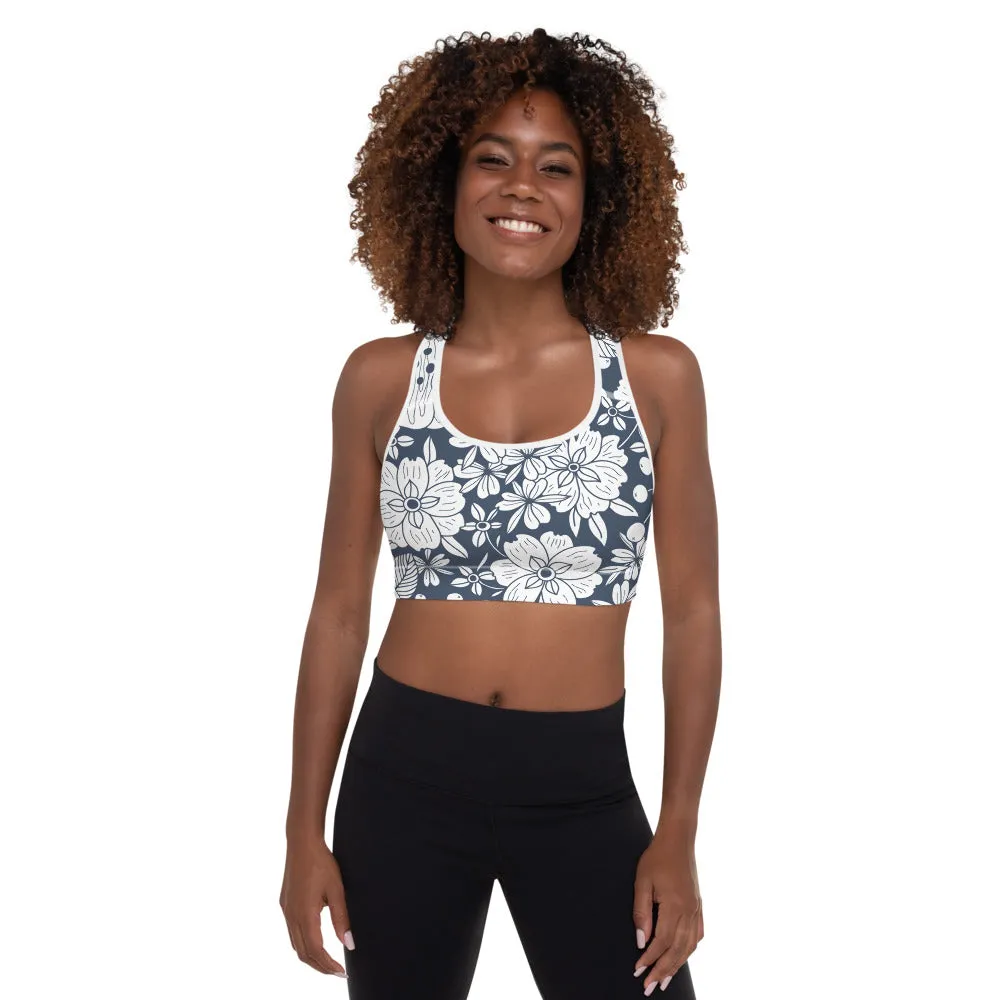 Floral Navy Padded Sports Bra