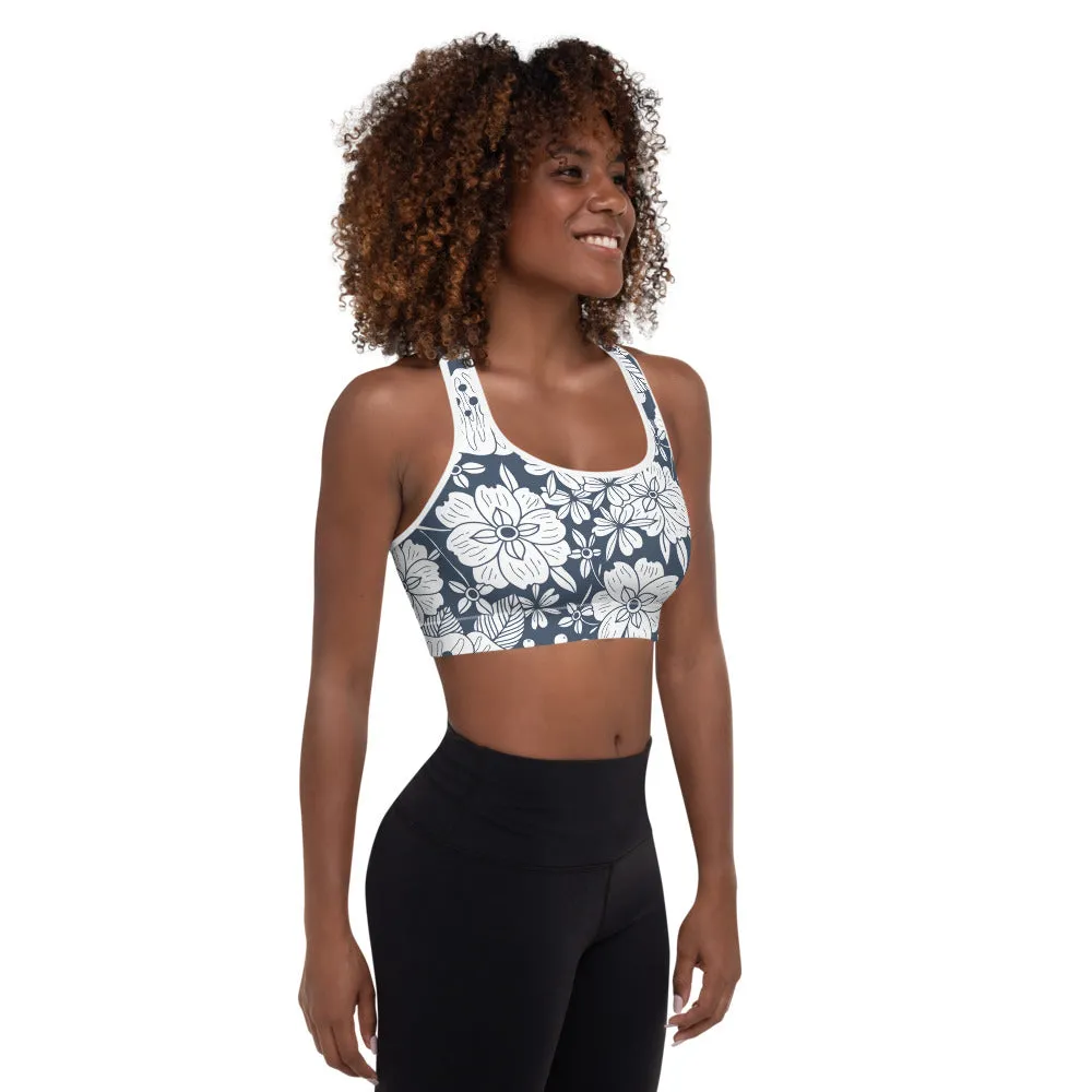 Floral Navy Padded Sports Bra