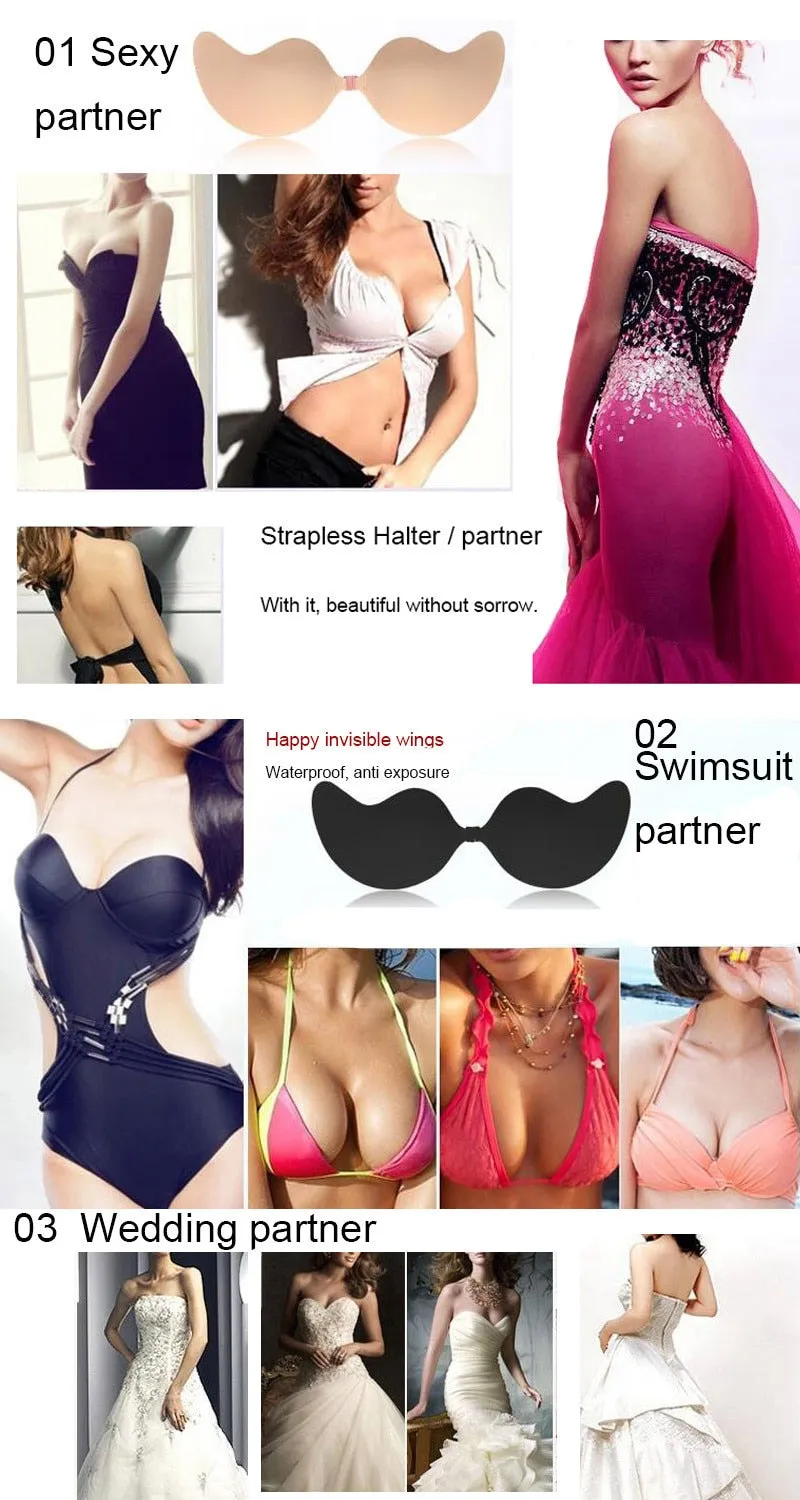 Fly Strapless Silicone Push Up Invisible Self Adhesive Backless Seamless Bras