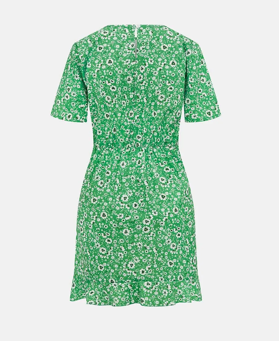 Green Ditsy Floral Ruche Side Mini Dress