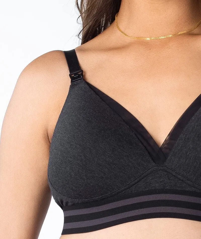 Hotmilk Elevate Cotton T-Shirt Wire-Free Nursing Bra - Black Marle