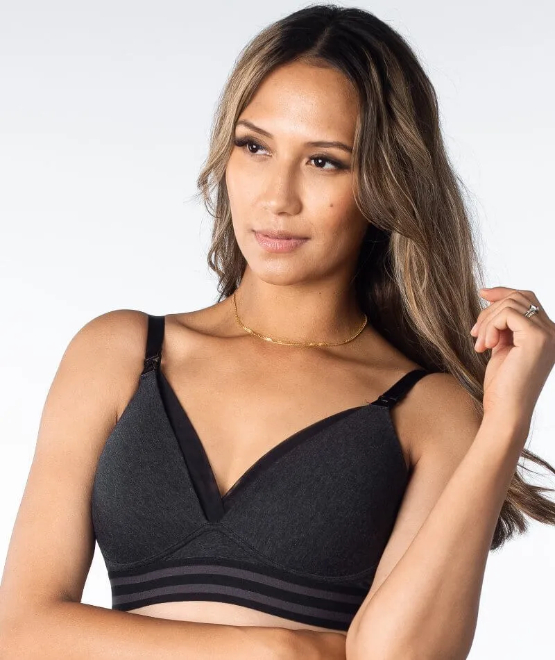 Hotmilk Elevate Cotton T-Shirt Wire-Free Nursing Bra - Black Marle