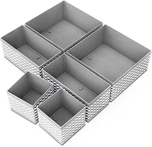 House of Quirk Foldable Cloth Storage Box Closet Dresser Drawer Organizer Cube Basket Bins Containers Divider with Drawers for Underwear, Bras, Socks, Ties, Scarves, Set of 6 (Wave, Non-woven)