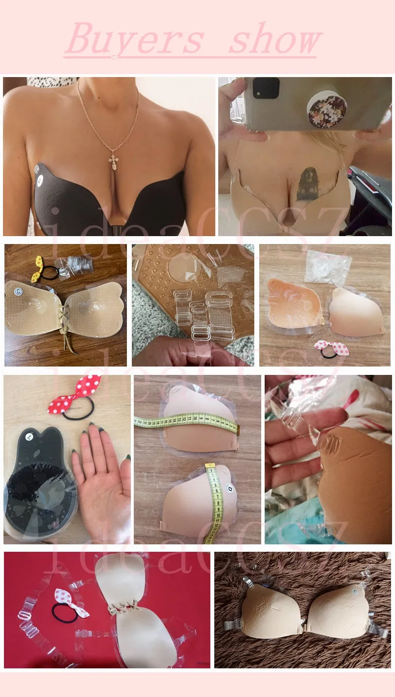 Invisible Bra Push Up Silicone Bra for Wedding Sticky Bra Reusable with Transparent Straps Backless Bralette Lingerie Top Plus