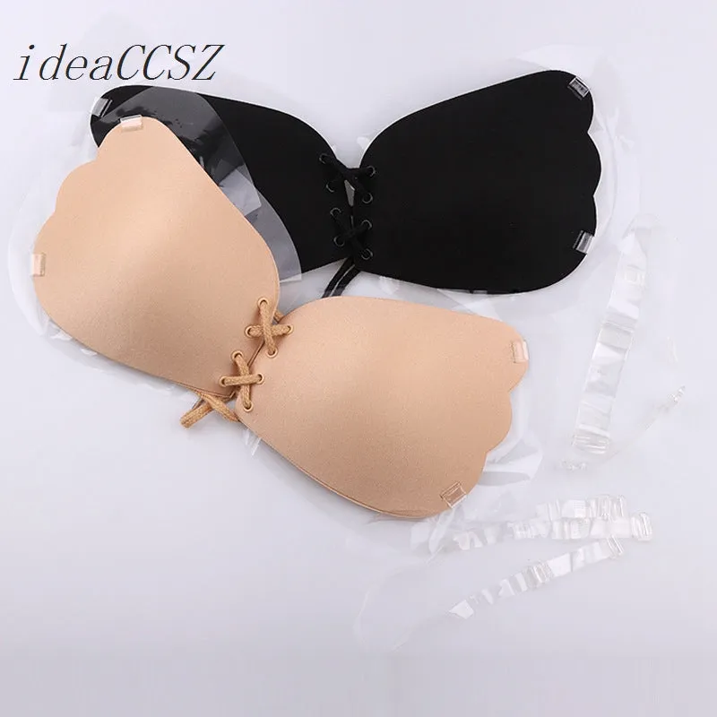 Invisible Bra Push Up Silicone Bra for Wedding Sticky Bra Reusable with Transparent Straps Backless Bralette Lingerie Top Plus