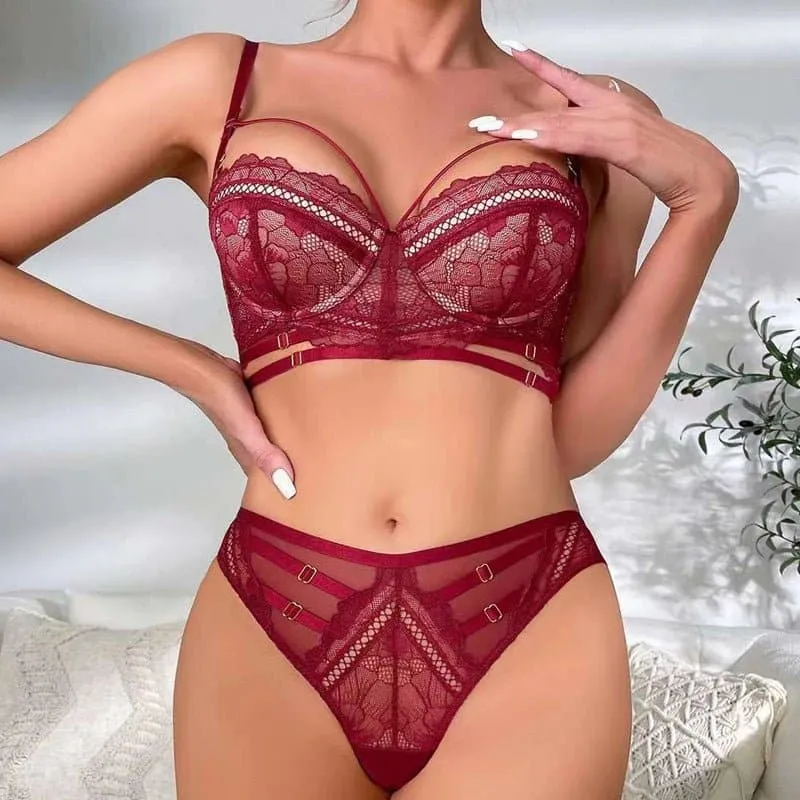 Lace Embroidery Bra and Panty Sets with Underwire Support