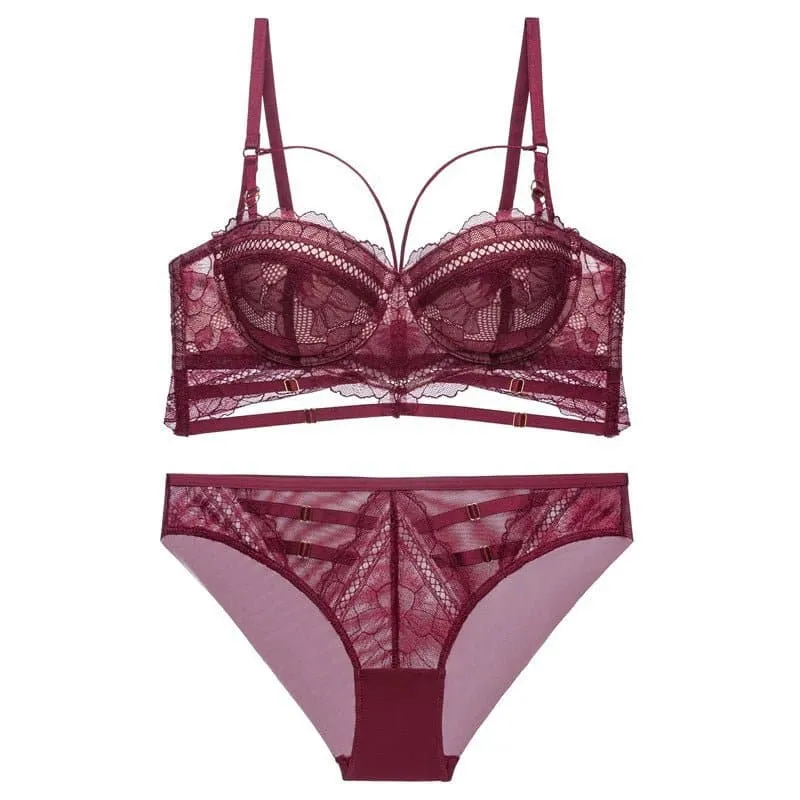 Lace Embroidery Bra and Panty Sets with Underwire Support