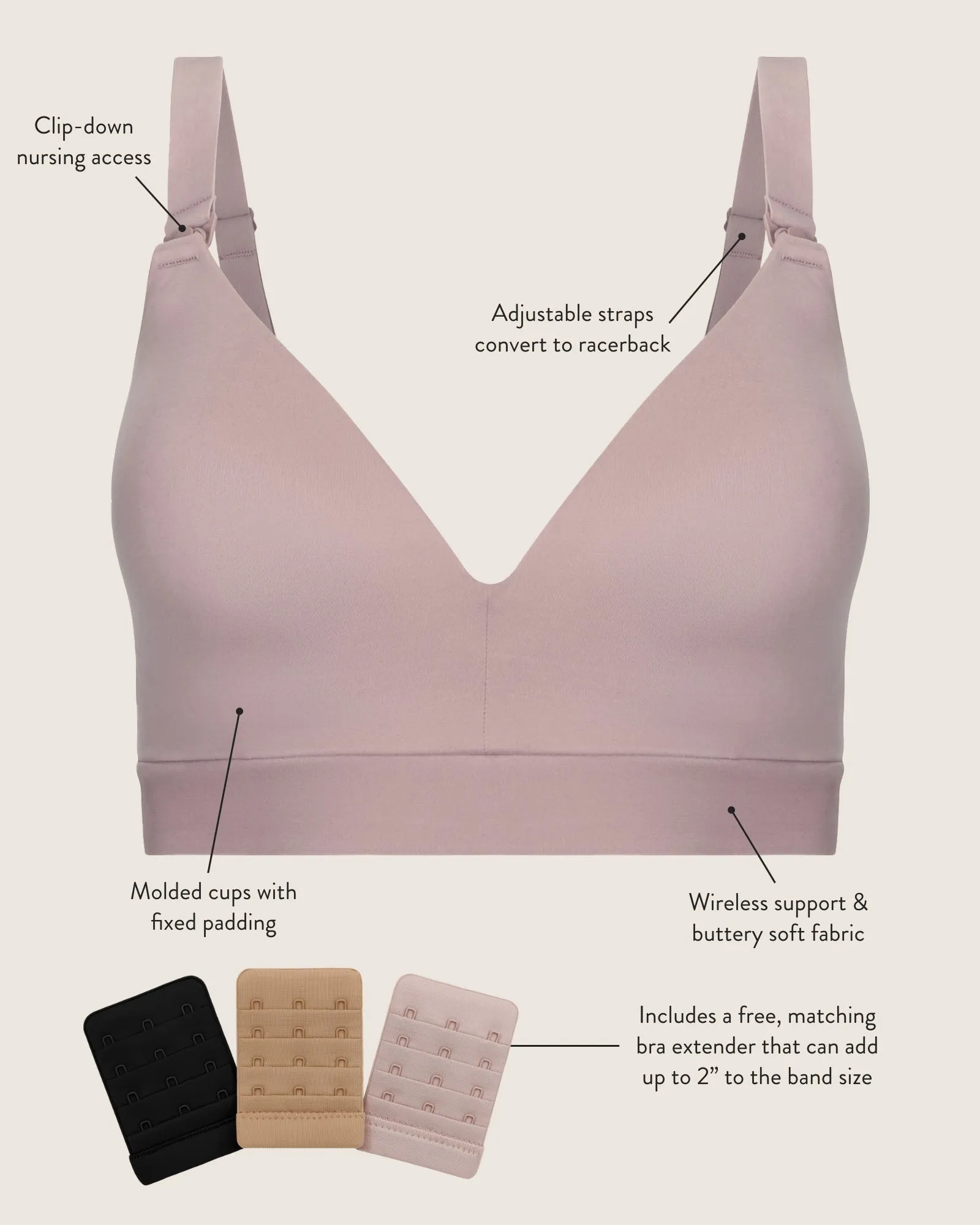 Minimalist Maternity & Nursing Bra | Lilac Stone