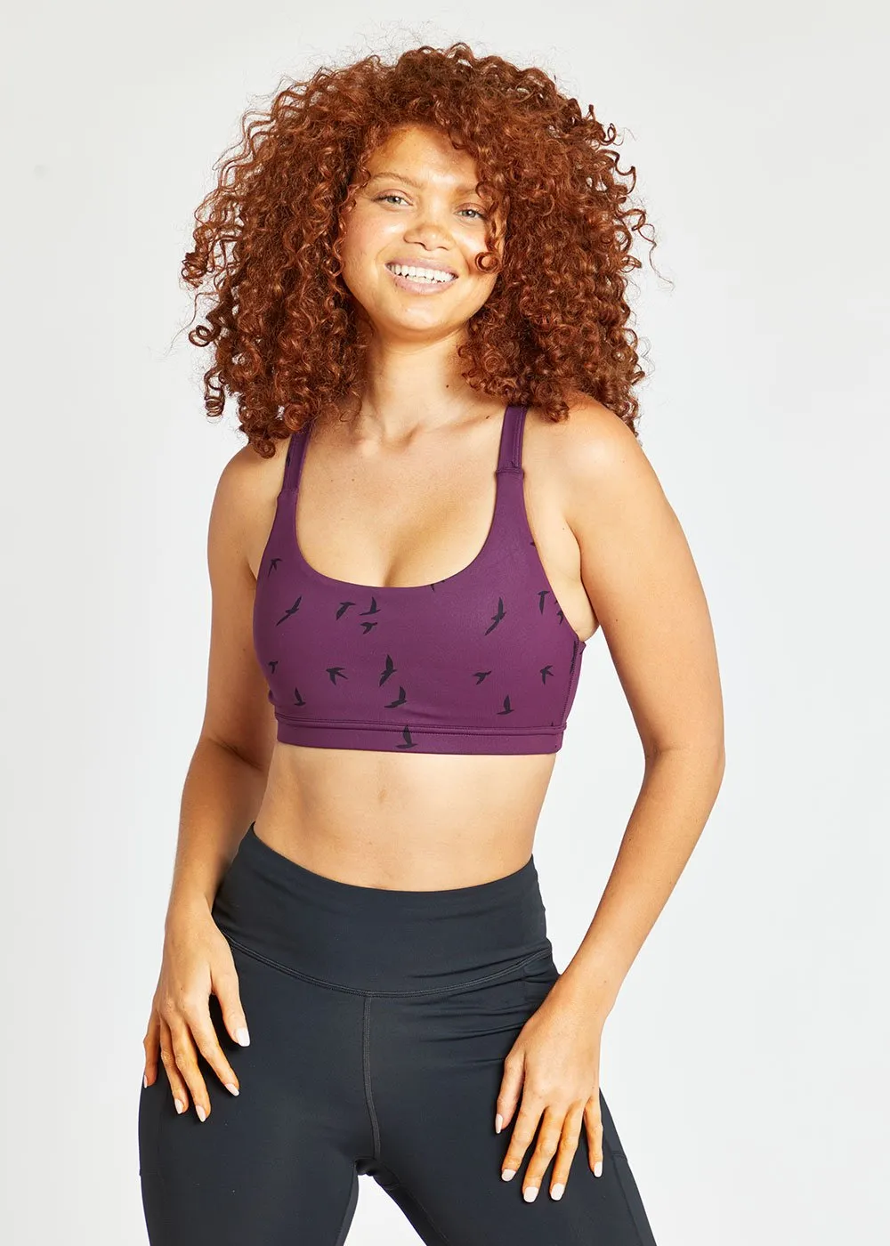 Oiselle | Hi Twenty Bra | Women's | Empire Flying Birds Print