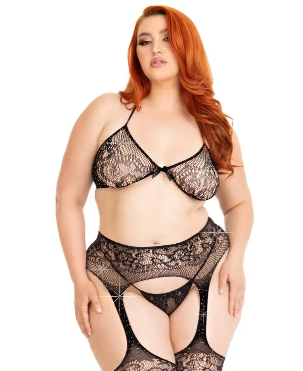 Opposites Attract Bra and Panty Set - Plus (Black)