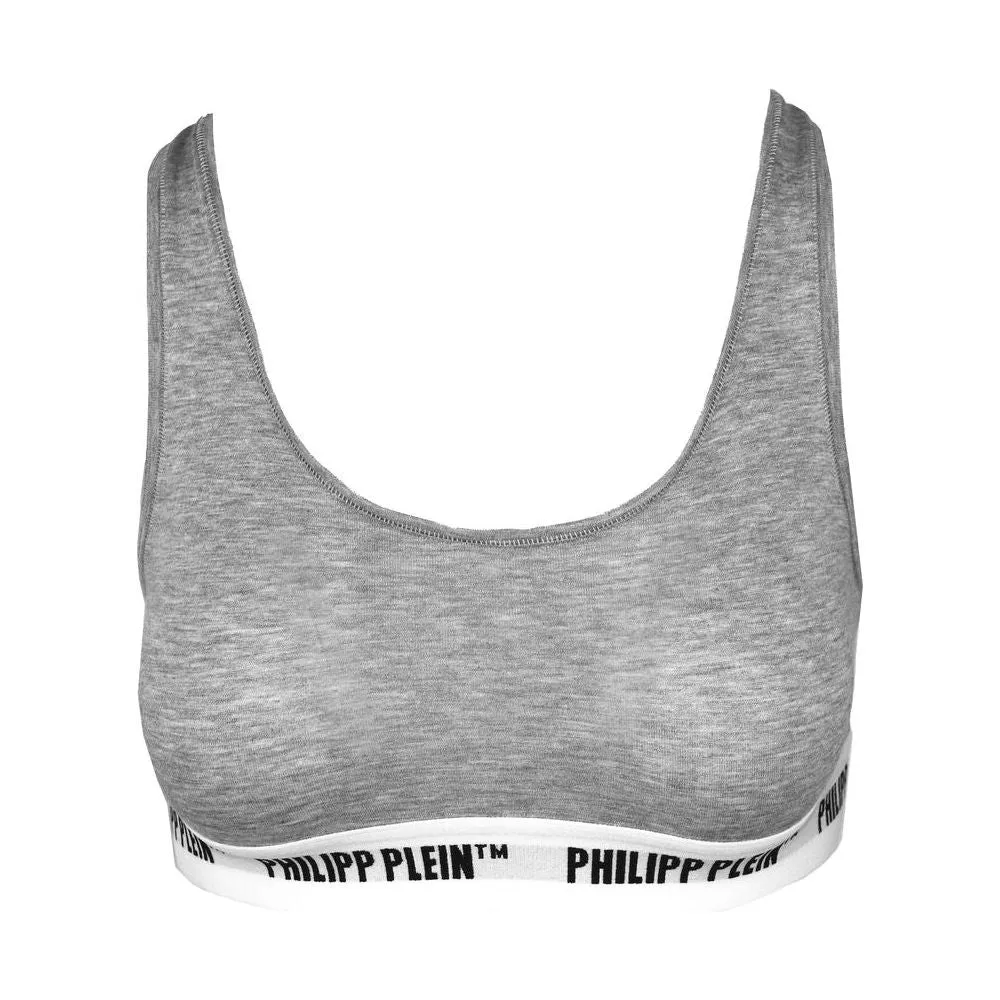 Philipp Plein Gray Cotton Women Thong Two-Pack