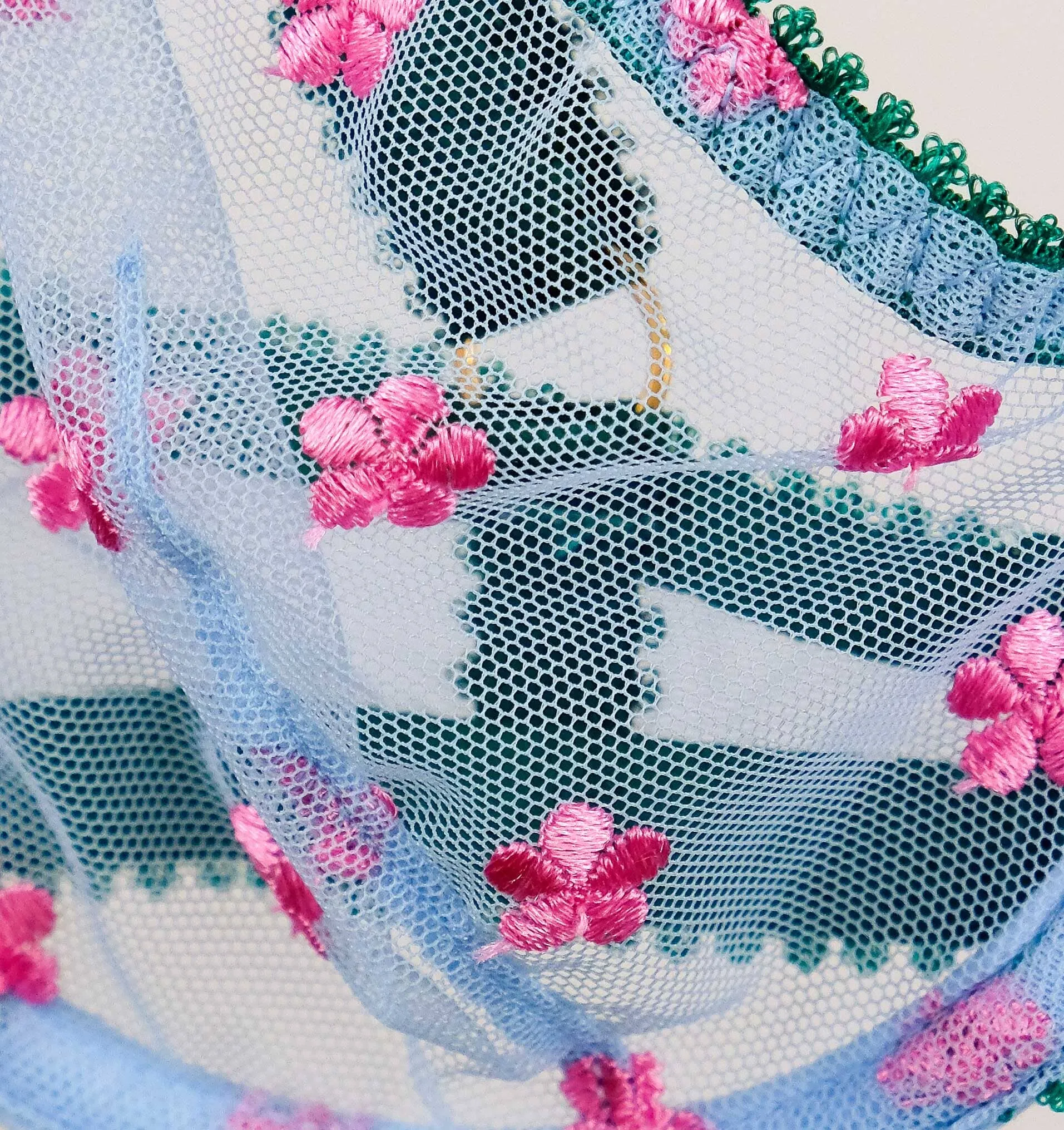 Pink daisy & cornflower mesh balconette