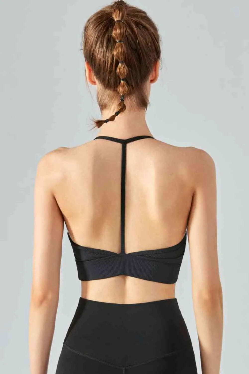 Ribbed Halter Neck Open Back Cropped Sports Cami