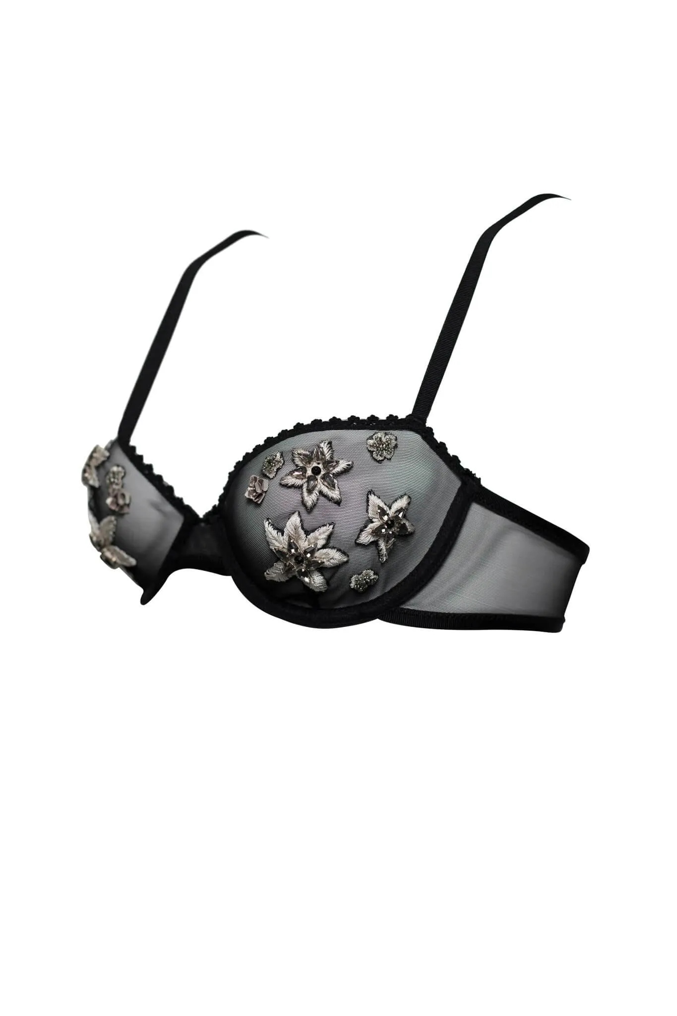 Satine Sheer Black Embroidered Demi Bra