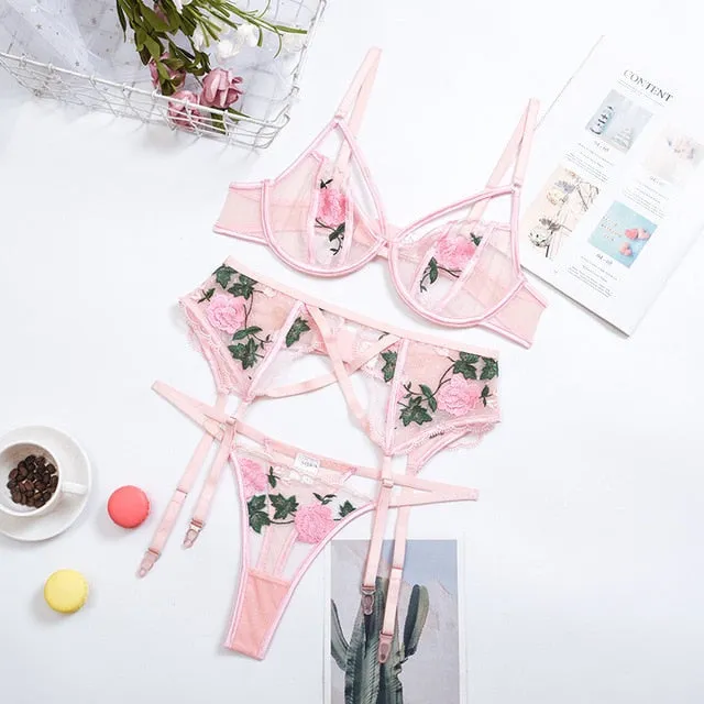 TEEK - Floral Embroidered Lace Lingerie Sets