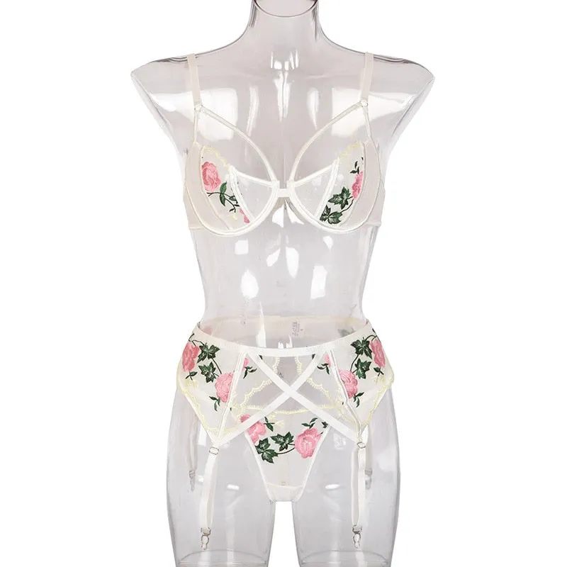 TEEK - Floral Embroidered Lace Lingerie Sets