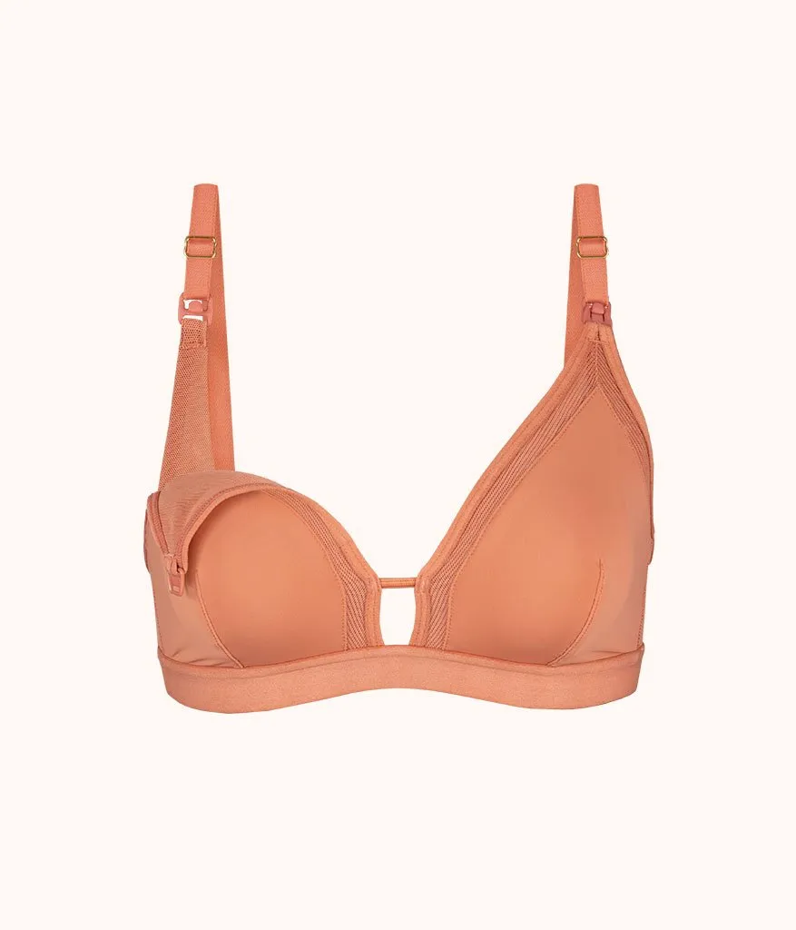 The Mesh Trim Maternity Bralette: Terracotta