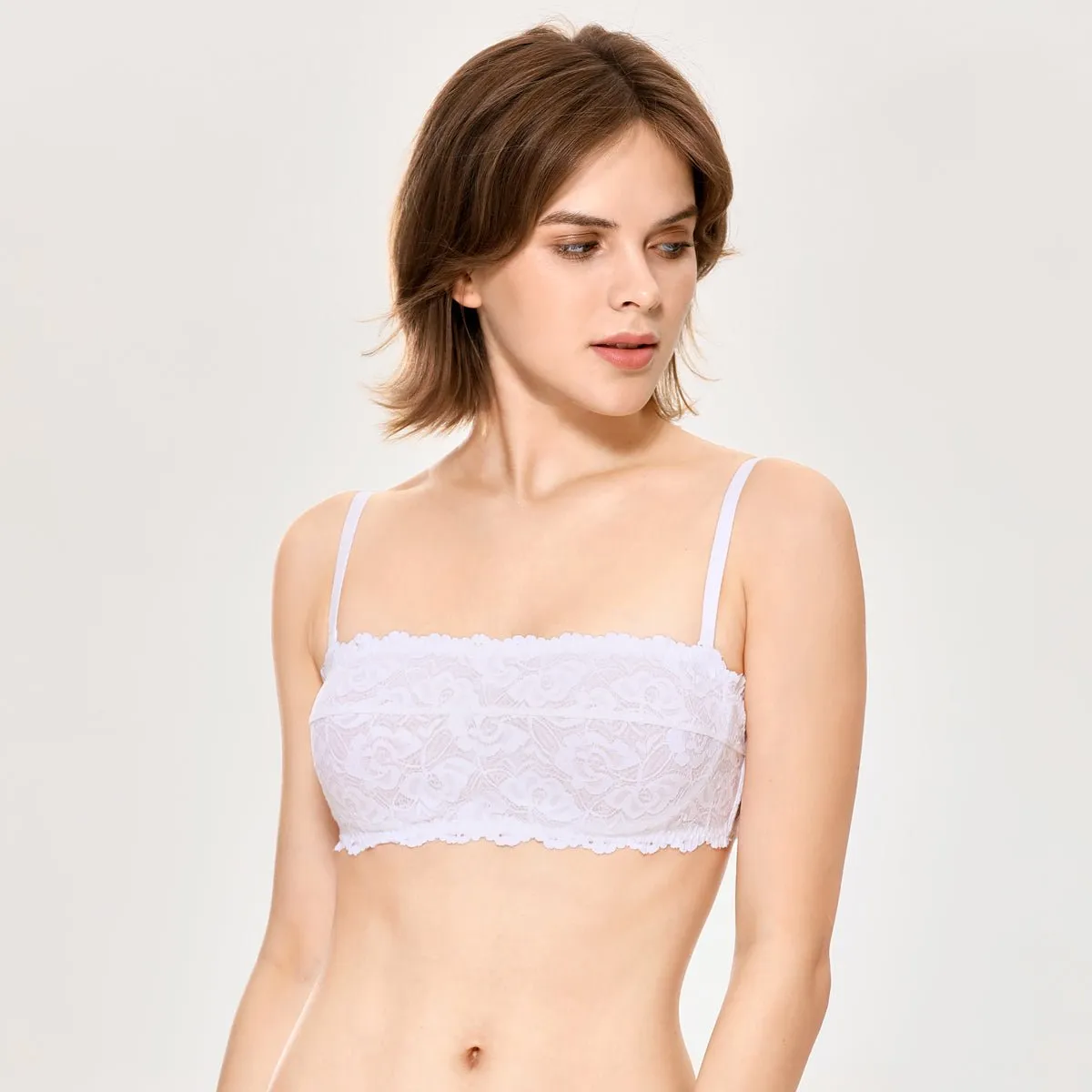 Versatile Soft Lace Bralette Padded Wireless Back Closure White Bra