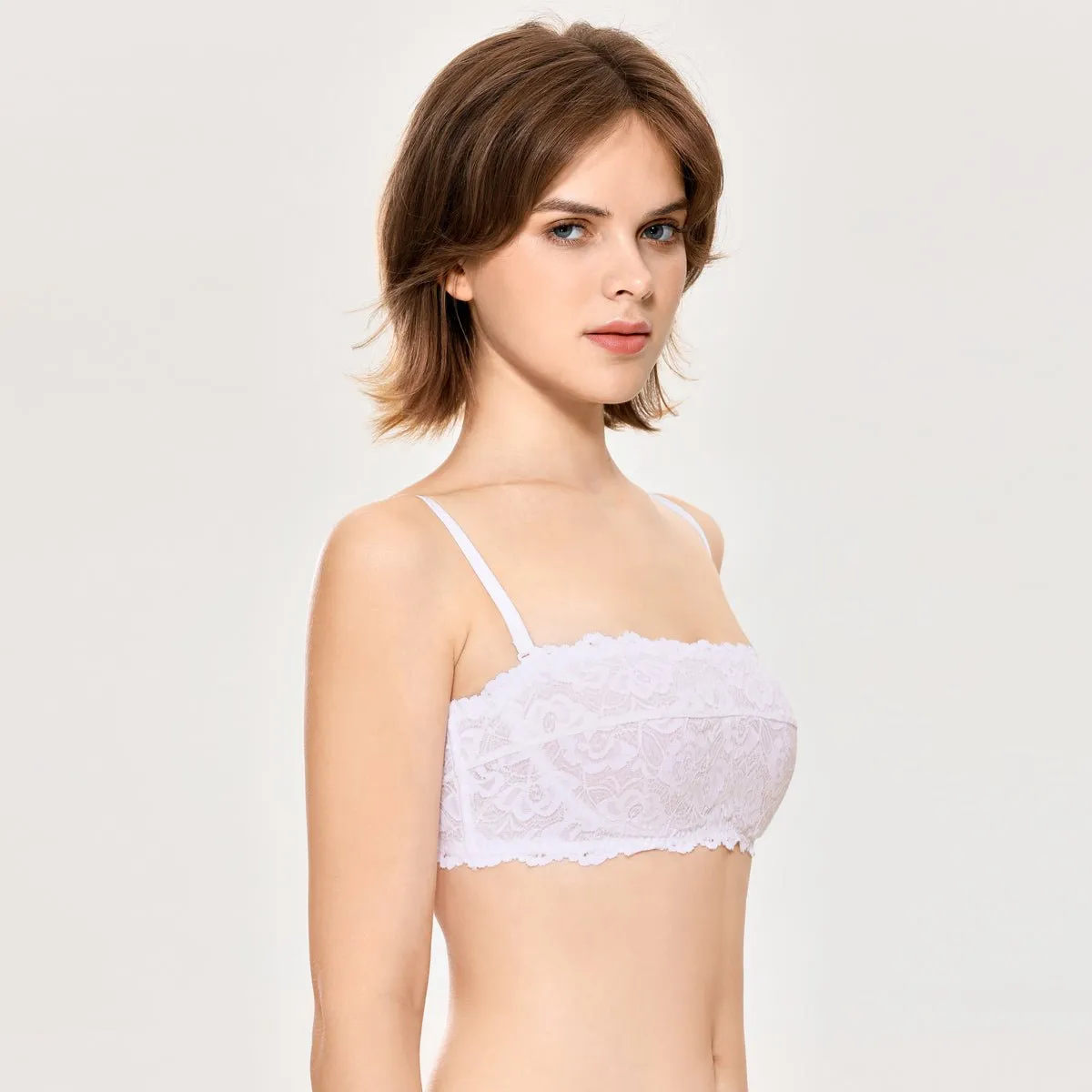 Versatile Soft Lace Bralette Padded Wireless Back Closure White Bra