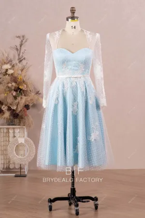 Vintage Lace Overlaid Sky Blue Short A-line Bridal Dress