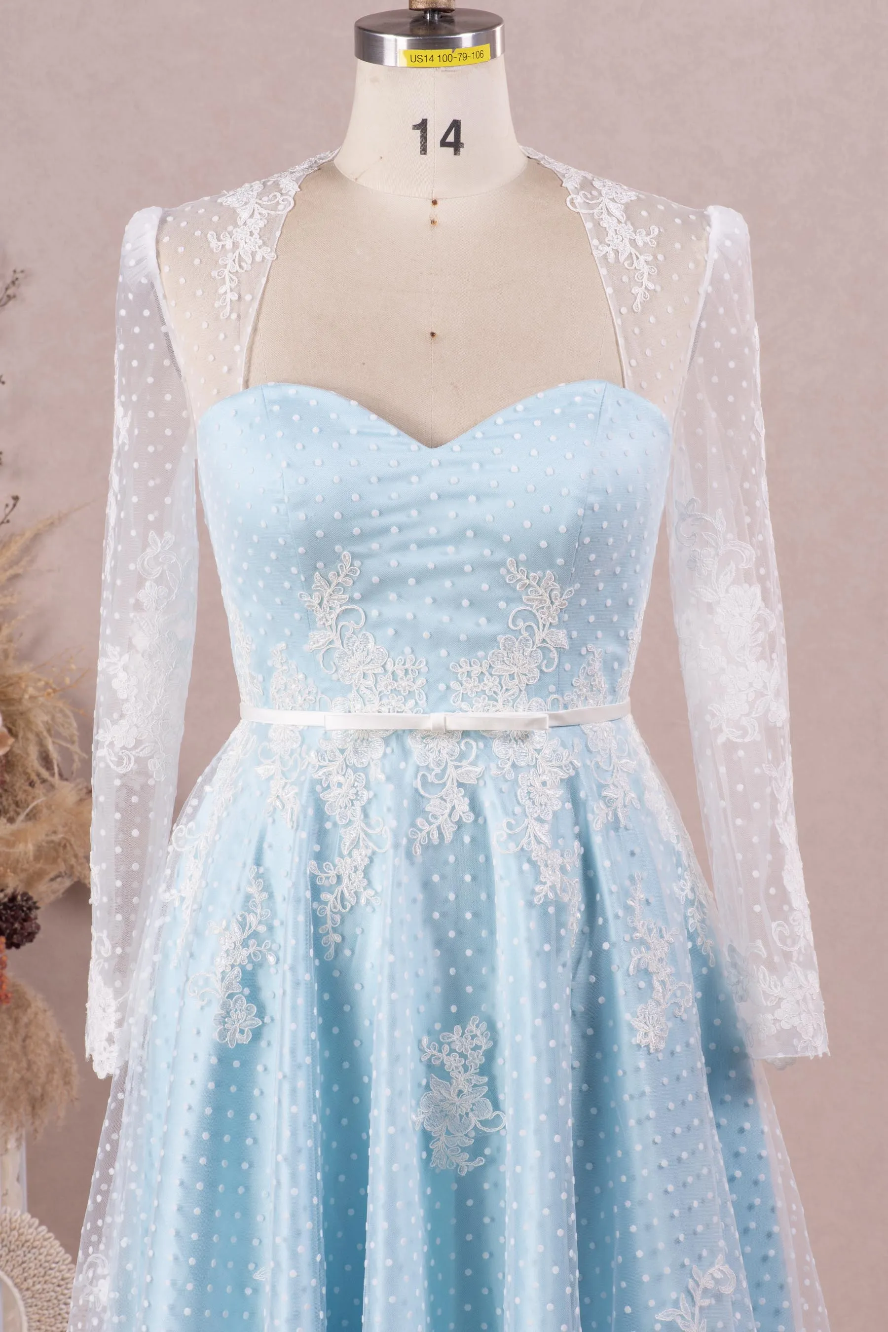 Vintage Lace Overlaid Sky Blue Short A-line Bridal Dress